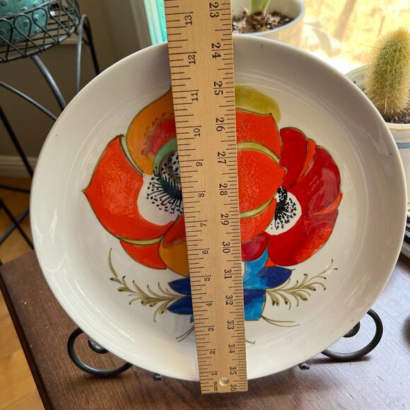 Vintage Mancieli Plate 1960s Italy orange red blue poppy - Picture 9 of 9